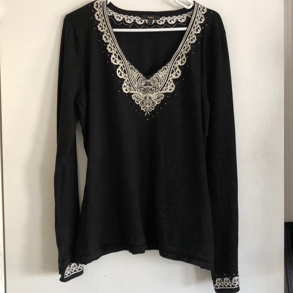 Black sweater w/ embroidered neckline